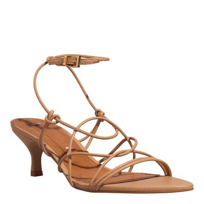 Sandália Napa Soft Bege Salto Fino Baixo