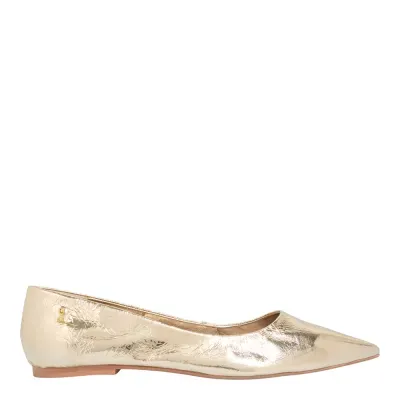 Sapatilha Couro Metalizado Bico Fino Dourada Ligth