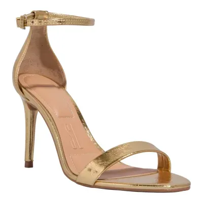 Sandália Metalizada Salto Alto Fino Dourada