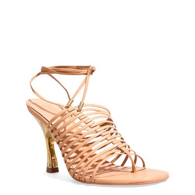 Sandália Amarração Napa Bege Salto Geométrico