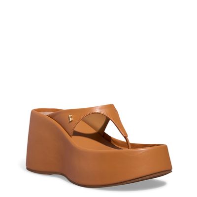 Sandália Plataforma Thong Couro Confort Marrom