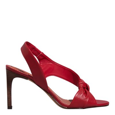 Sandália Nó Couro Nobre Soft Salto Fino Vermelho Ruby