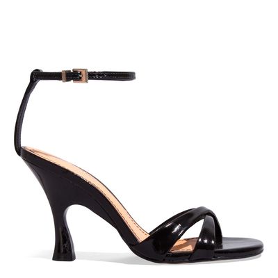 Sandália Verniz Preto Salto Geométrico