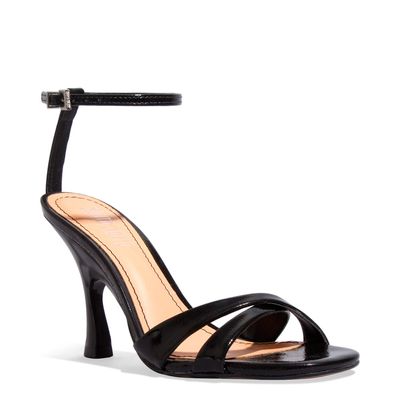 Sandália Verniz Preto Salto Geométrico