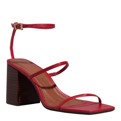 Sandália Lolla Couro Vermelho Salto Médio