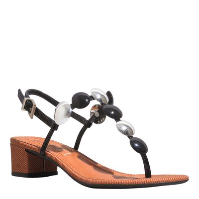 Sandália Verniz Preto Salto Grosso Tachas