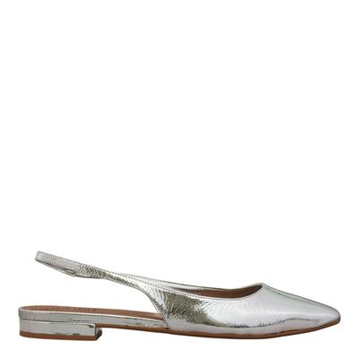 Sapatilha Slingback Couro Metalizado Prata
