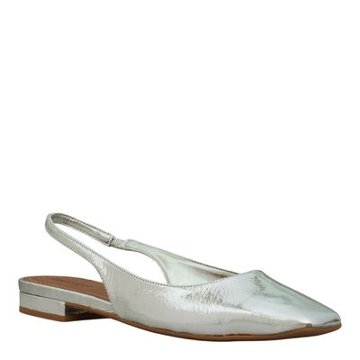 Sapatilha Slingback Couro Metalizado Prata