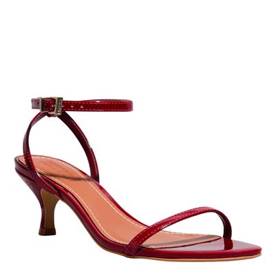 Sandália Bico Fino Verniz Vermelha Salto Baixo