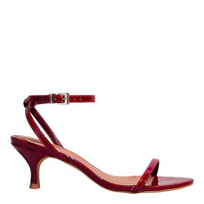 Sandália Bico Fino Verniz Vermelha Salto Baixo
