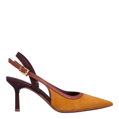 Scarpin Slingback Couro Mostarda Salto Fino