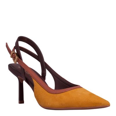 Scarpin Slingback Couro Mostarda Salto Fino