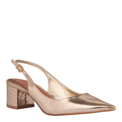 Scarpin Slingback Metalizado Salto Bloco Dourado