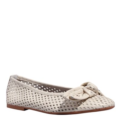 Sapatilha Couro Nobre Bico Redondo Laço Marfim