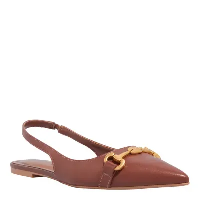 Sapatilha Slingback Couro Bico Fino Marrom Ferrugem