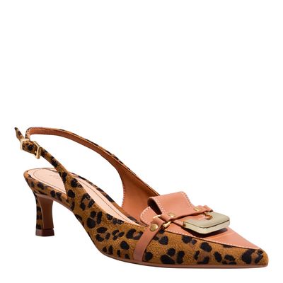 Scarpin Suede Animal Print Salto Baixo