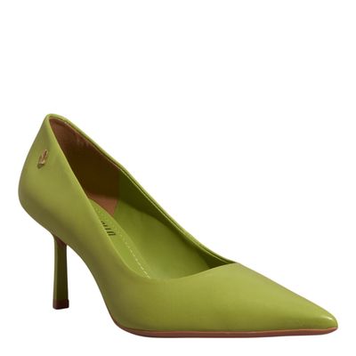 Scarpin Couro Verde Oliva Salto Baixo