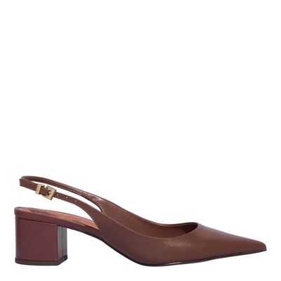 Scarpin Slingback Couro Salto Bloco Marrom Dark