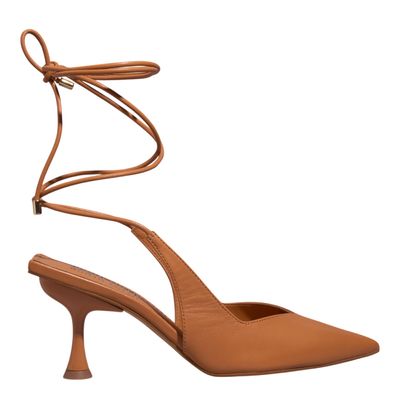 Scarpin Amarração Couro Pelica Salto Taça Caramelo
