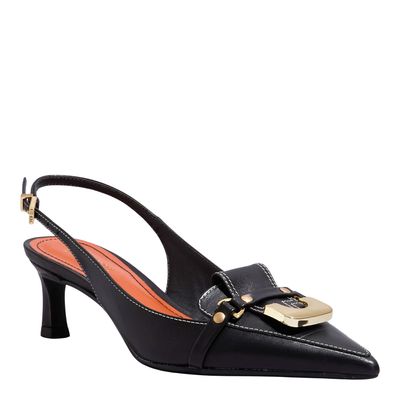 Scarpin Couro Confort Preto Salto Baixo