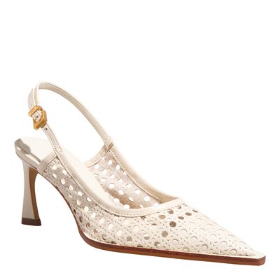 Scarpin Couro Tressê Off White Bico Fino