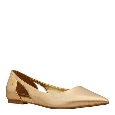 Sapatilha Couro Metalizado Bico Fino Dourado