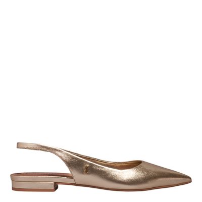 Sapatilha Slingback Couro Metalizada Dourada