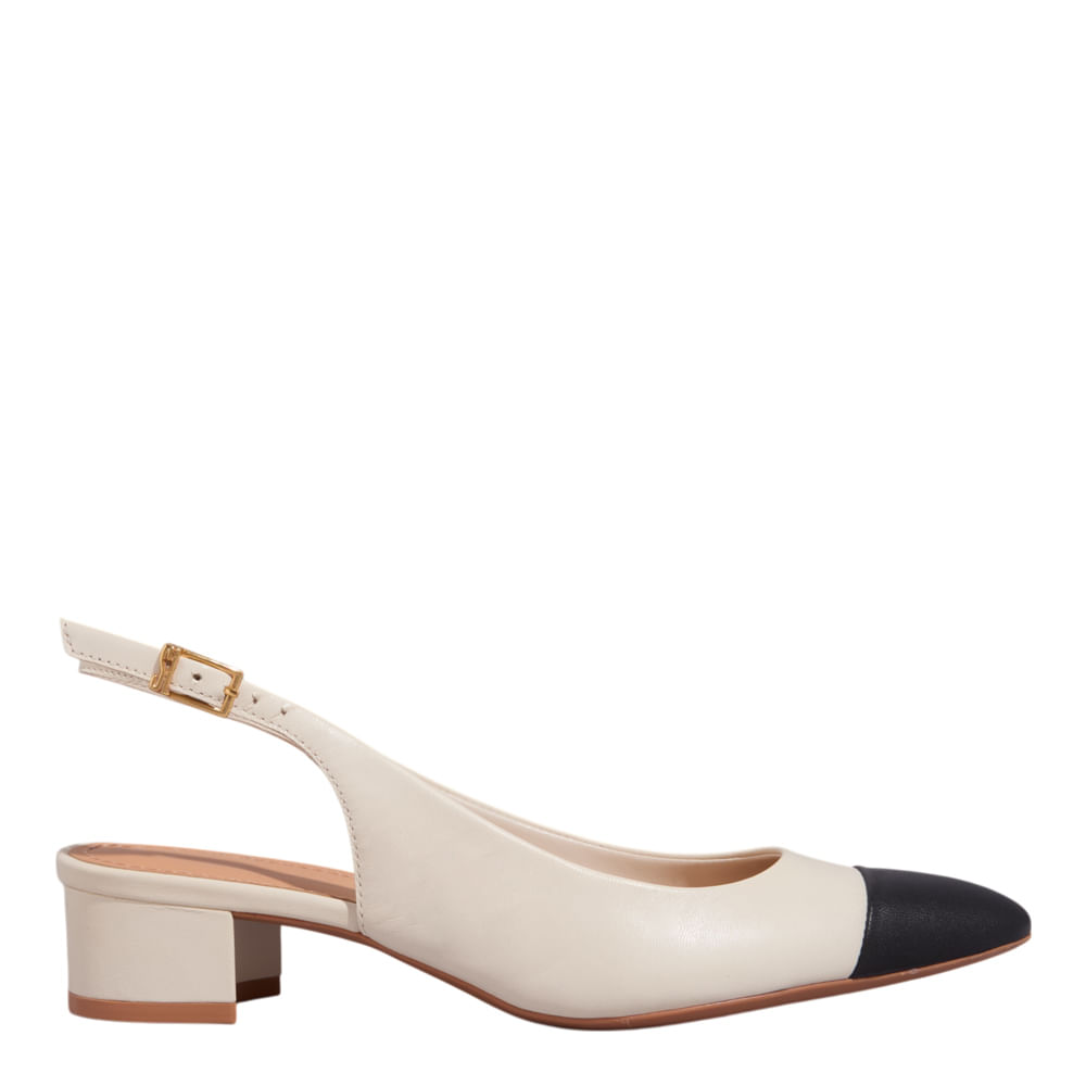 Scarpin Boneca Couro Salto Grosso Marfim - Santa Lolla