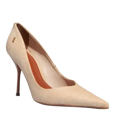 Scarpin Palha Off White Bico Fino Salto Agulha