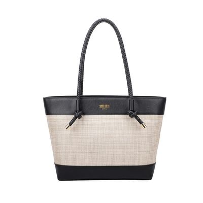 Bolsa Shopper Linho Bege e Preto