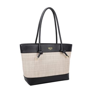 Bolsa Shopper Linho Bege e Preto