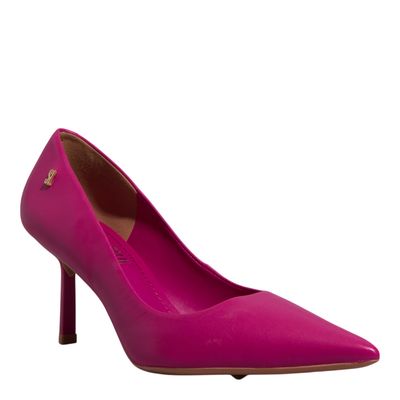 Scarpin Couro Rosa Pink Salto Baixo
