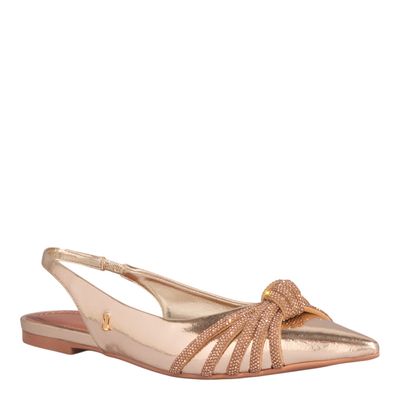 Sapatilha Slingback Metalizada Dourada Bico Fino