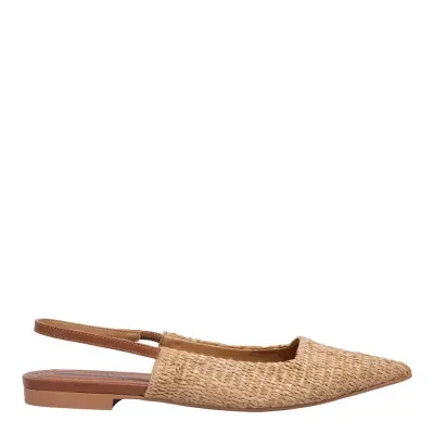 Sapatilha Slingback Couro Confort Bico Fino Marrom Safari
