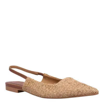 Sapatilha Slingback Couro Confort Bico Fino Marrom Safari