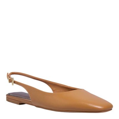 Sapatilha Slingback Couro Bico Quadrado Caramelo