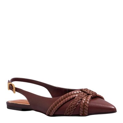 Sapatilha Slingback Couro Nobre Soft Marrom Dark Bico Fino