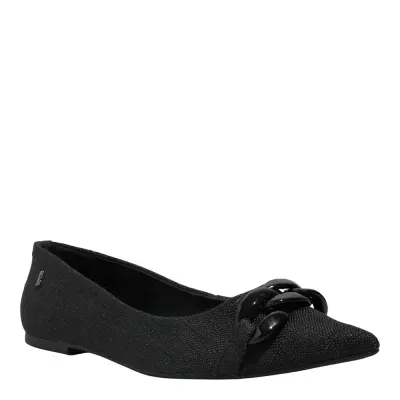 Sapatilha Linho Copacabana Corrente Bico Fino Preta