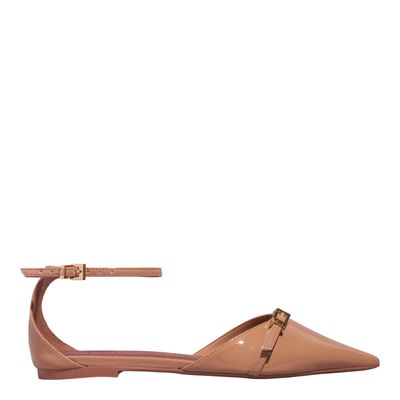 Sapatilha Verniz Anzeli Bico Fino Bege Palha