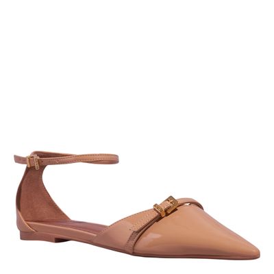 Sapatilha Verniz Anzeli Bico Fino Bege Palha