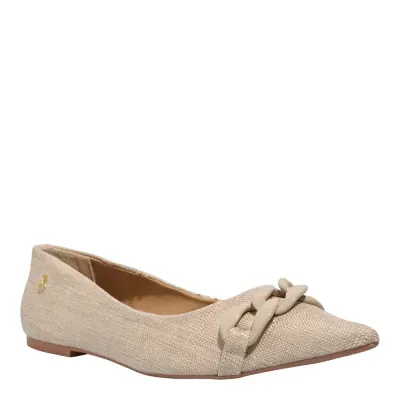 Sapatilha Linho Copacabana Corrente  Bico Fino Bege