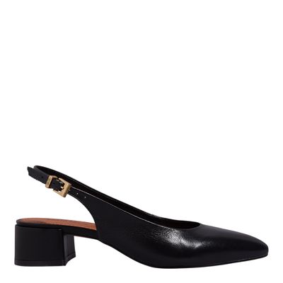 Scarpin Slingback Couro Nobre Salto Bloco Preto