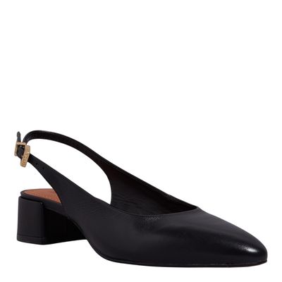Scarpin Slingback Couro Nobre Salto Bloco Preto