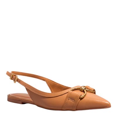 Sapatilha Slingback Couro Nobre Soft Caramelo Bico Fino