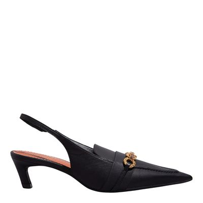 Scarpin Slingback Couro Preto Bridão