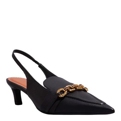 Scarpin Slingback Couro Preto Bridão