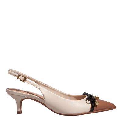 Scarpin Slingback Couro Confort Bico Fino Salto Baixo Marrom