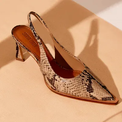 Scarpin Slingback Couro Salto Fino Animal Print Cobra