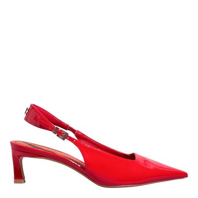 Scarpin Verniz Anzeli Vermelho Bico Fino Recorte