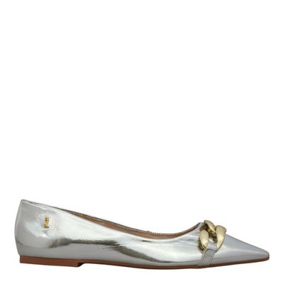 Sapatilha Metalizada Bico Fino Corrente Prata